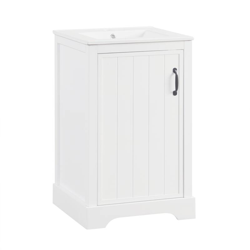 20" White Bathroom Vanity with Ceramic Sink, Soft Closing Door, Adjustable Shelve & Storage Rack, Freestanding Design