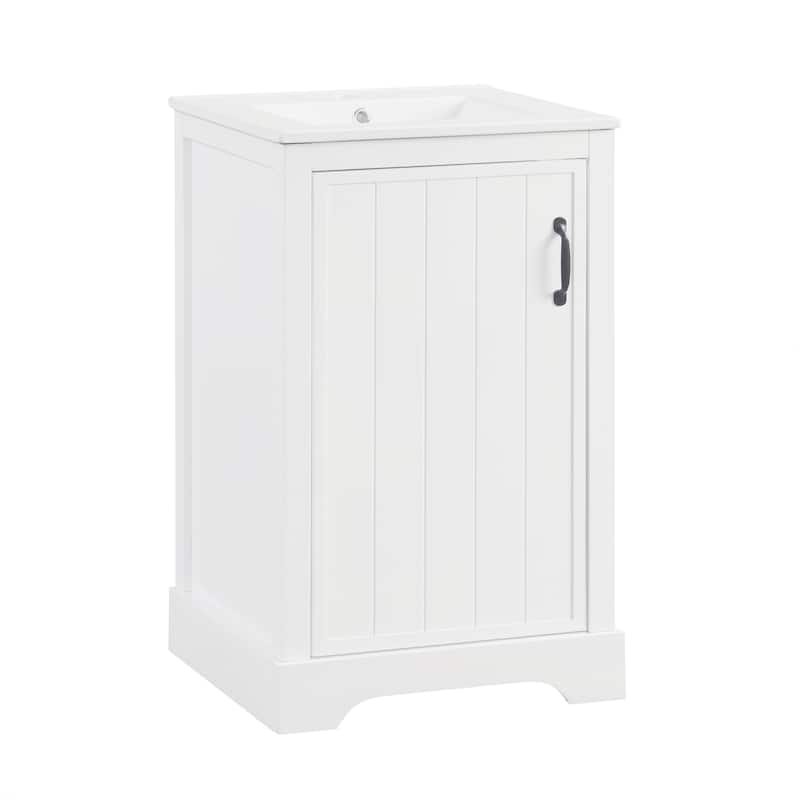 Bathroom Vanity with Sink, Small Bathroom Cabinet with Door, Vanity Set with 2-Tier Storage Rack and Adjustable Shelve