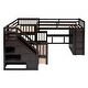 preview thumbnail 3 of 7, L-Shaped Bunk Bed with 3 Drawers,Twin-Twin over Full Bed with Portable Desk and Wardrobe, Espresso