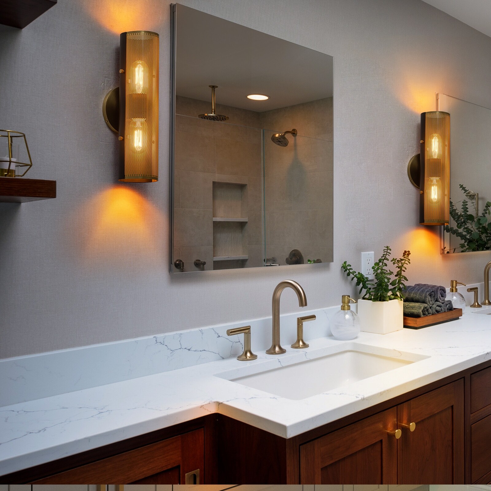 2 Light Modern Cylinder Bathroom Vanity Light Wall Sconce With Two tone Finish