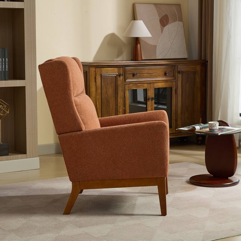 26.18" Wide Accent Chair,Polyester Blend High Back Reading Chair ,Upholstered Armchair Club Chair,Single Sofa with Wood Legs