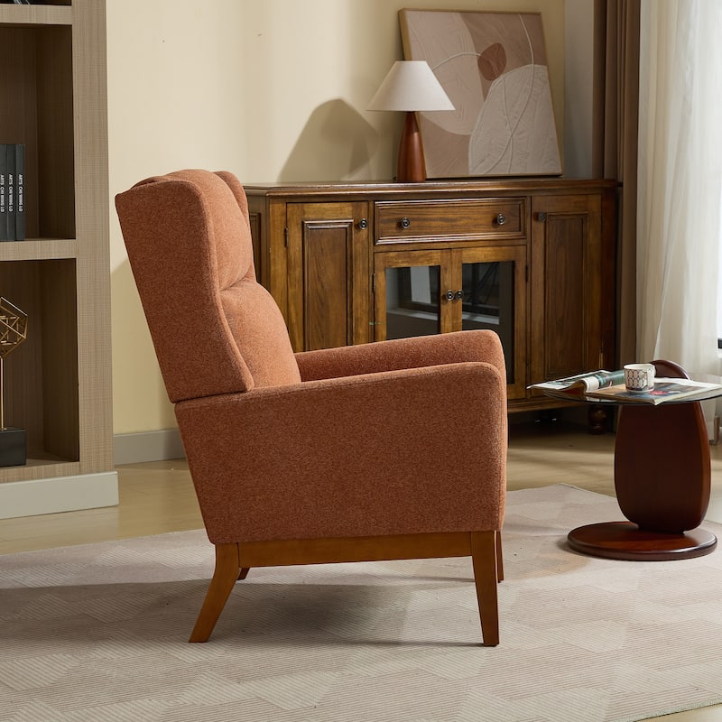 Modern High Back Accent Chair for Living Room, Upholstered Reading Armchair with Wood Legs, Single Club Chair Sofa for Lounge