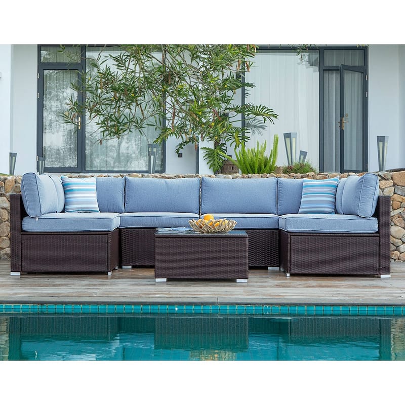 COSIEST 7-piece Outdoor Patio Furniture Wicker Sectional Sofa Set