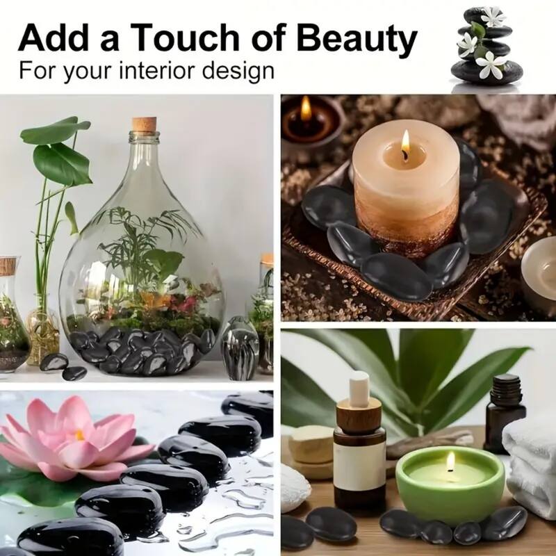 Anmytek Polished Black River Rocks, Smooth Glossy Pebbles for Vases, Candle Holders, Potted Plants, Garden Pathways
