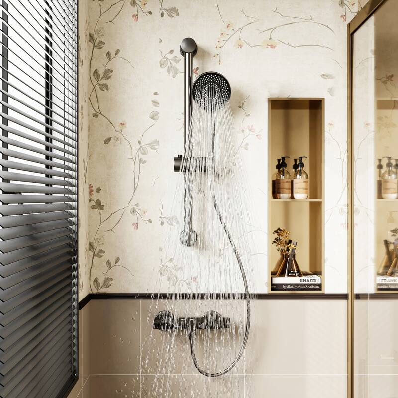 Gunmetal Thermostatic Shower System with Adjustable Slide Bar, CEC Certified Space Aluminum Shower Faucet Set