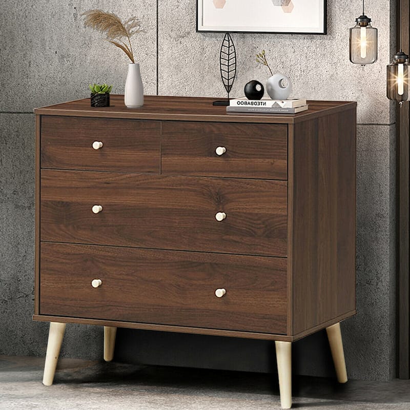 Gymax 4-Drawer Dresser Chest Cabinet Storage Organizer Rubber Leg