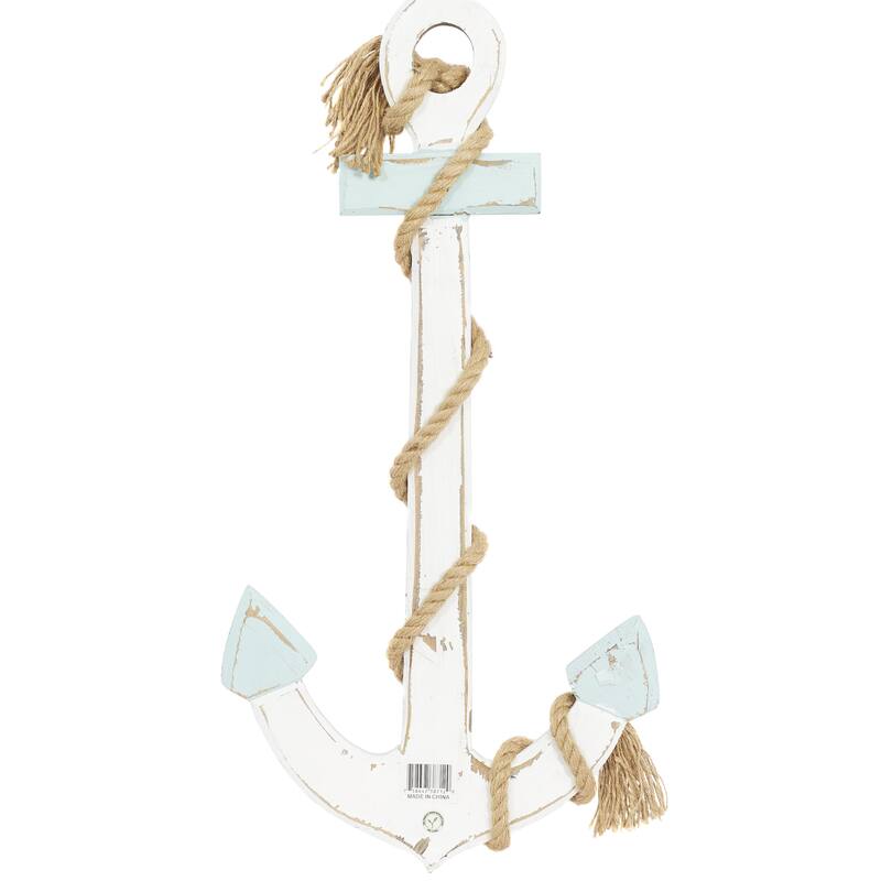 Wood Anchor Home Wall Decor with Twisted Rope - White or Blue - Roche River Decor