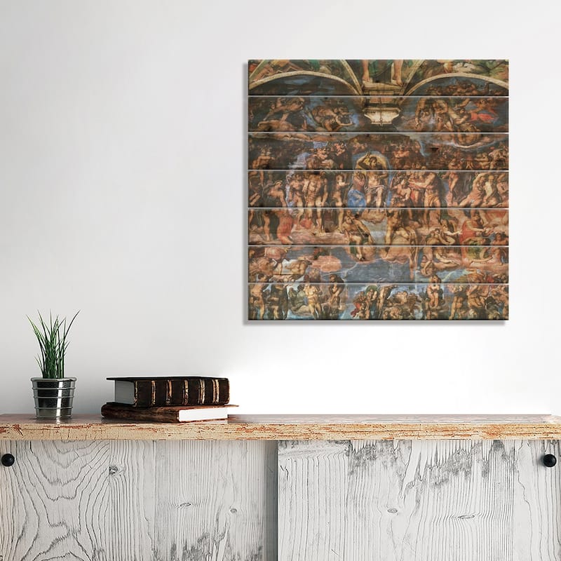 Sistine Chapel: The Last Judgement (Detail Of Upper Half) Print On Wood by Michelangelo - Multi-Color