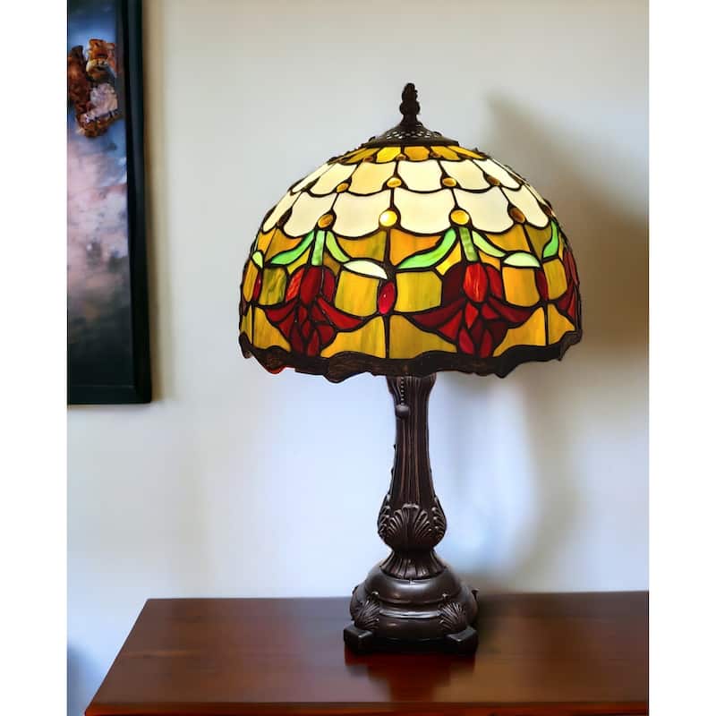 Style 19 Inch Candlestick Table Lamp with Orange Glass Dome Shade - 11" x 17" x 19"