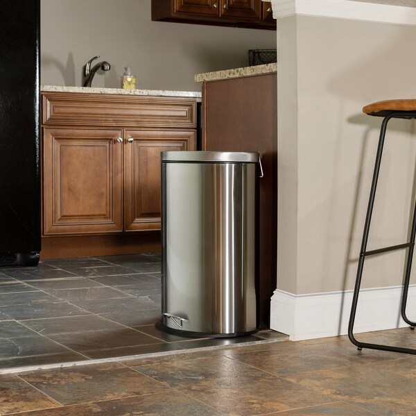 Stainless Steel Imprint Resistant Soft Close, Step Trash Can. Opens flyout.
