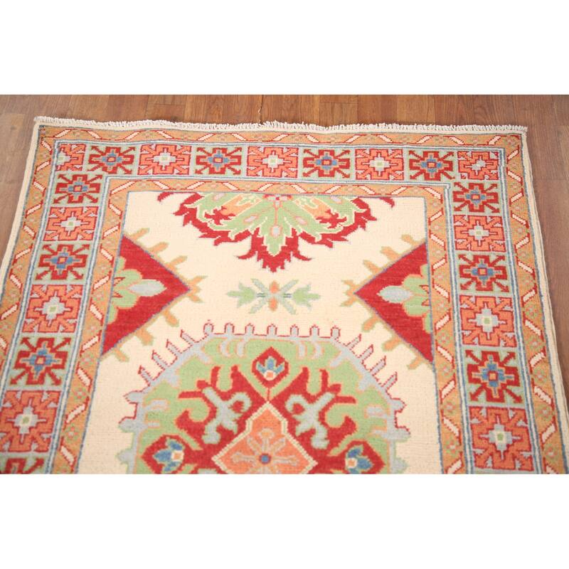 Geometric Kazak Oriental Accent Rug Handmade Wool Carpet - 3'4"x 5'0"