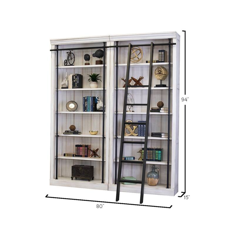 Avondale 8' Tall Bookcase Wall With Ladder, Storage Organizer, Display Shelf for Office, Brown - 80"W x 94"H x 15"D