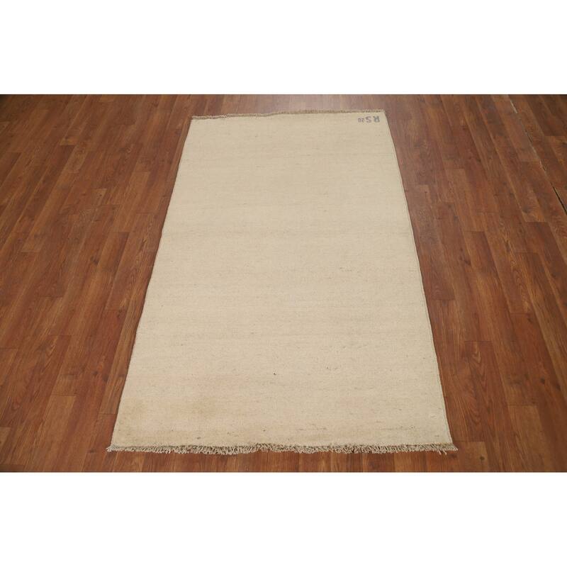 Modern Solid Gabbeh Foyer Rug Hand-Knotted Wool Carpet - 3'1"x 4'10"