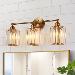 Modern Glam Crystal 3-Light Gold Bathroom Vanity Lights Dimmable Plating Brass Wall Sconce