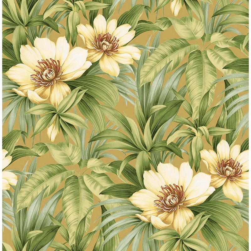 Seabrook Designs Rawlings Floral Unpasted Wallpaper - 20.5 in. W x 33 ft. L - Metallic Gold & Olive