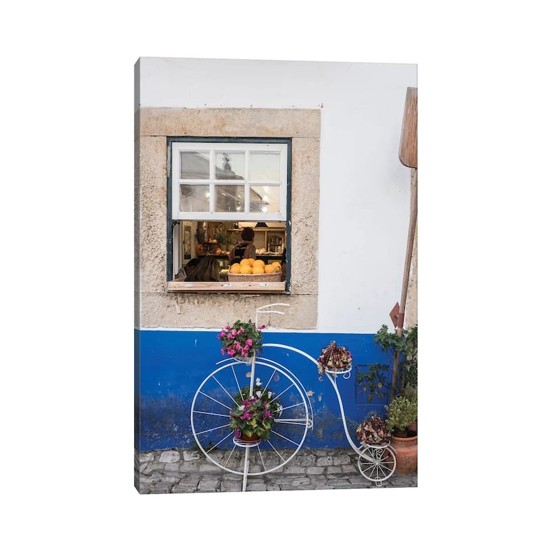 iCanvas "Portugal, Obidos. Cute bicycle planter in front of a bakery in the walled city of Obidos." by Julie Eggers Canvas Print