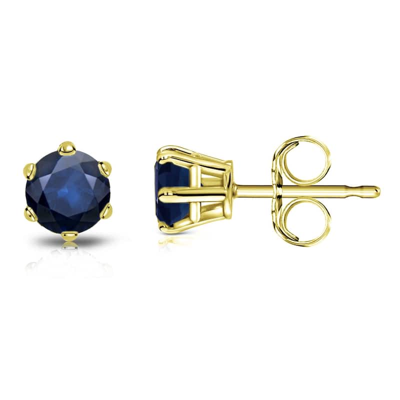 Auriya 14k Gold Round Sapphire Solitaire Stud Earrings 1/2ct TGW 6-Prong - Yellow