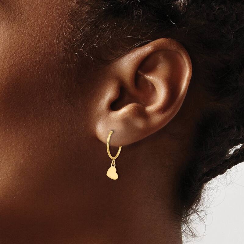 Curata 14k Yellow Gold Polished Hoop Love Heart Post Earrings - 21x5mm