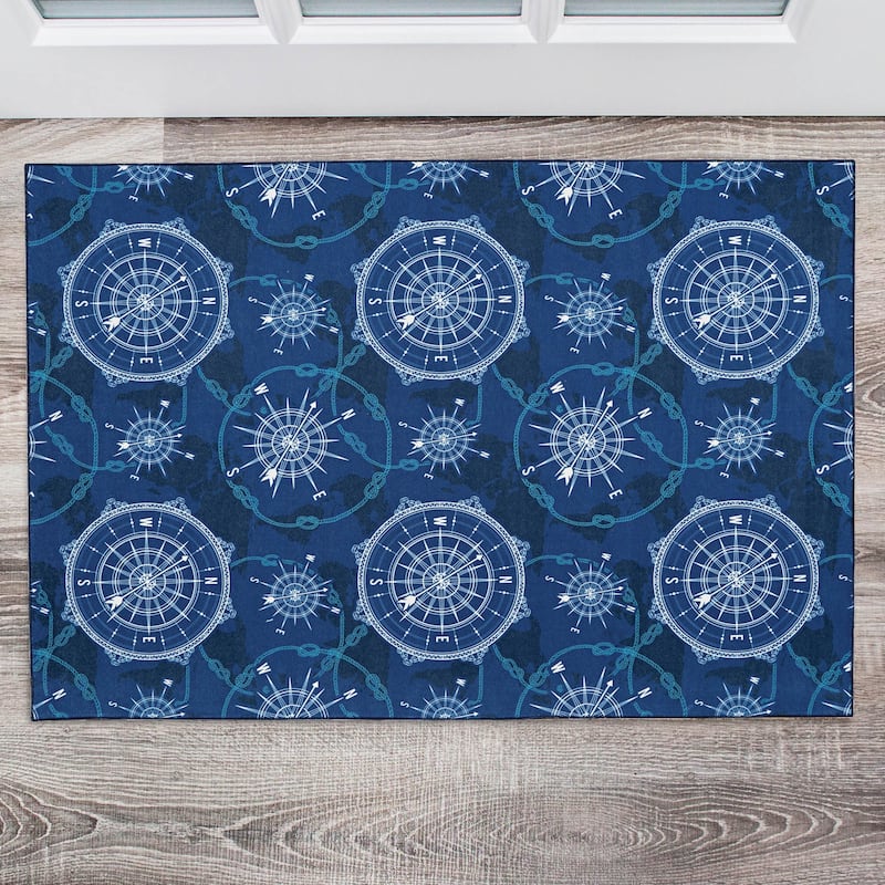 Simon Machine Washable Blue and Ivory Area Rug