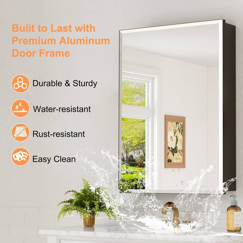 Belle Medicine Cabinet with Mirror, Adjustable Shelves, Recessed or Wall Mount