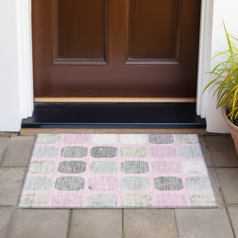 Machine Washable Indoor/Outdoor Casual Contemporary Chantille Rug - Pink - 1'8" x 2'6"