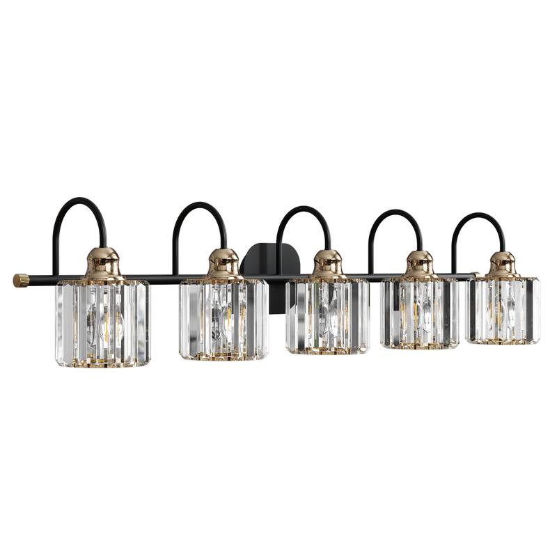 ExBrite Modern Rose Gold Dimmable Bathroom Crystal Vanity Lights - Black/Gold - 5-Lights