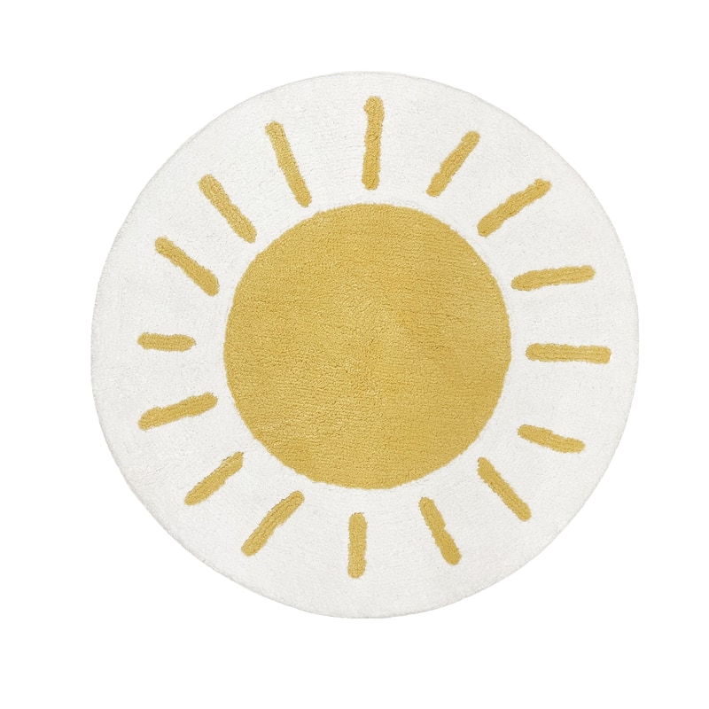 Boho Sun Collection Accent Floor Rug (2'5" Round) - Yellow Gold White for Bohemian Rainbow Celestial Vintage Sky Collection
