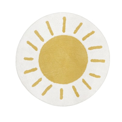 Boho Sun Collection Accent Floor Rug (2'5" Round) - Yellow Gold White for Bohemian Rainbow Celestial Vintage Sky Collection