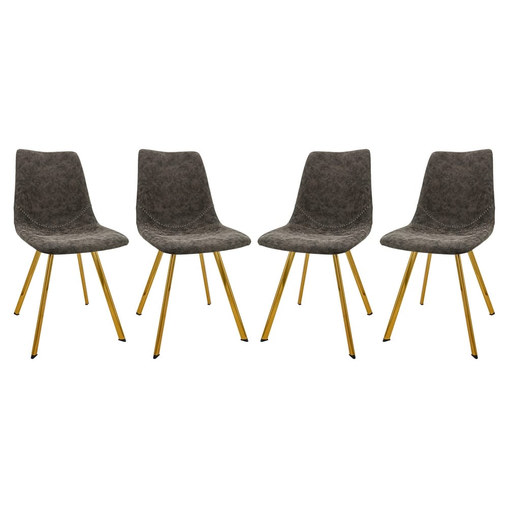 Markley Leather Dining Chair Set of 4 With Gold Metal Legs Modern Accent Side Chair