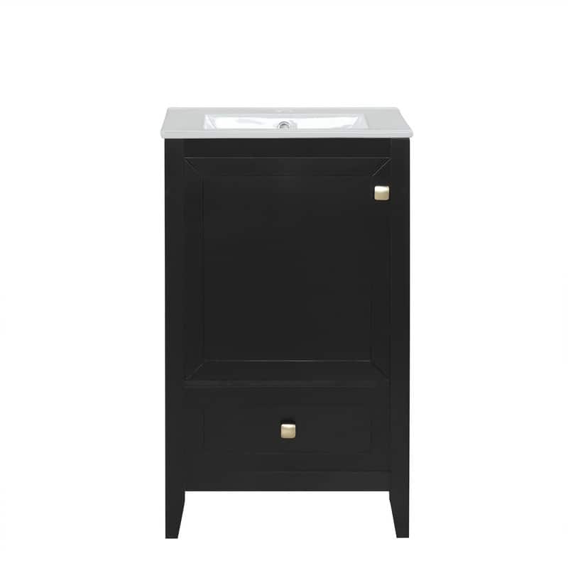 20" Bathroom Vanity with Sink – Soft-Closing Door Cabinet Featuring Storage Rack and Drawer‌ - 20"L x 18.3"W x 34"H - Black