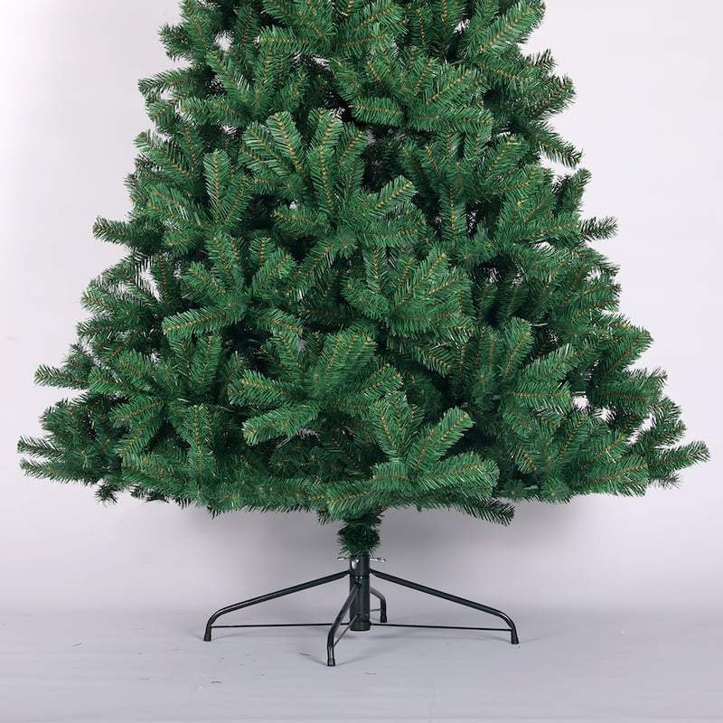 Unlit Artificial Full Christmas Tree - Natural Spruce PVC Fir, Foldable Metal Stand, Green