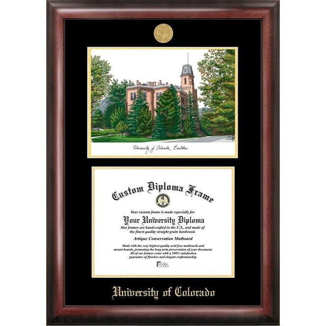University of Colorado, Boulder 11w x 8.5h Gold Embossed Diploma Frame with Campus Images Lithograph