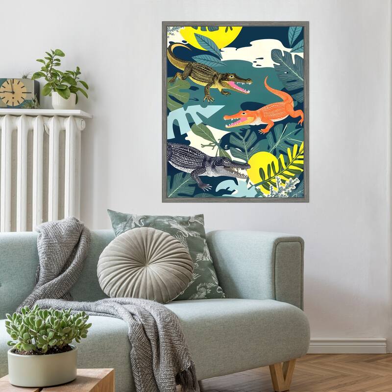 Three Crocodiles by Uma Gokhale Framed Canvas Wall Art