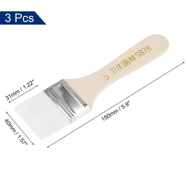 slide 3 of 5, 6" Paint Brush 1.6" Width Soft Nylon Bristle w Wood Handle White 3Pcs - 6" x 1.6" White