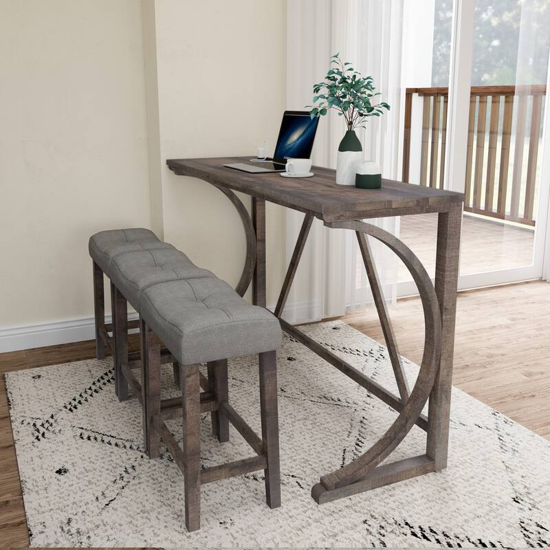 4-Piece Dining Set with Bar Table and 3 Ergonomic Stools, Bar Table Set with Power Outlet for Dining Room