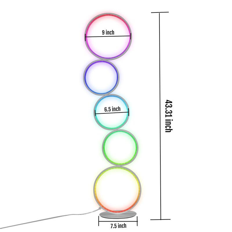 Five Rings RGB LED Circular Floor Lamp Ring Standing Lamp - N/A