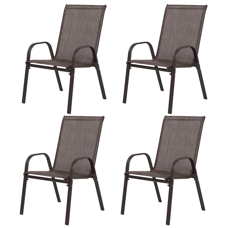 4 Piece Patio Chairs, Outdoor Camping Chairs with Breathable Textilene Fabric, Set of 2 Garden Chairs with Armrest High Backrest - Brown