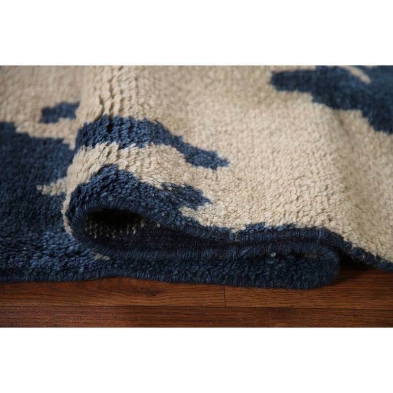 Abstract Moroccan Indian Area Rug Hand-Knotted Wool Carpet - 4'11"x 7'9"