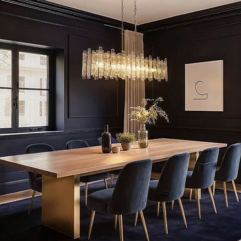 Modern Gold 6-Light Glass Island Chandelier 39" W Kitchen Island Lights - 39" W x 9.8" D x 9.8" H