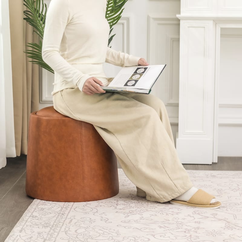 Adeco Faux Leather Pouf Storage Ottoman for Living Room Bedroom