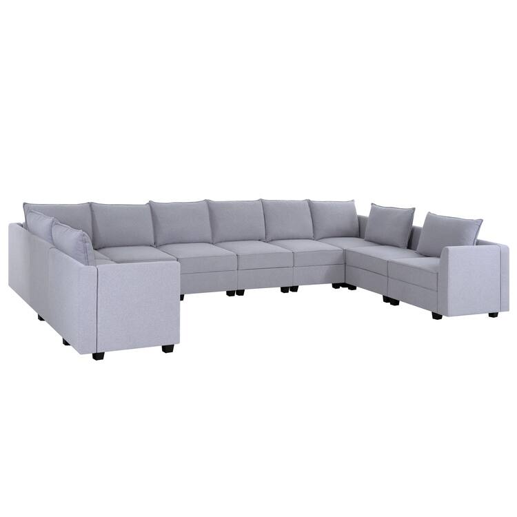 Convertible U Shaped Modular Sofa 10 Seater Sectional Modular Couch with Chaise Oversized Sofa Sleeper Couch