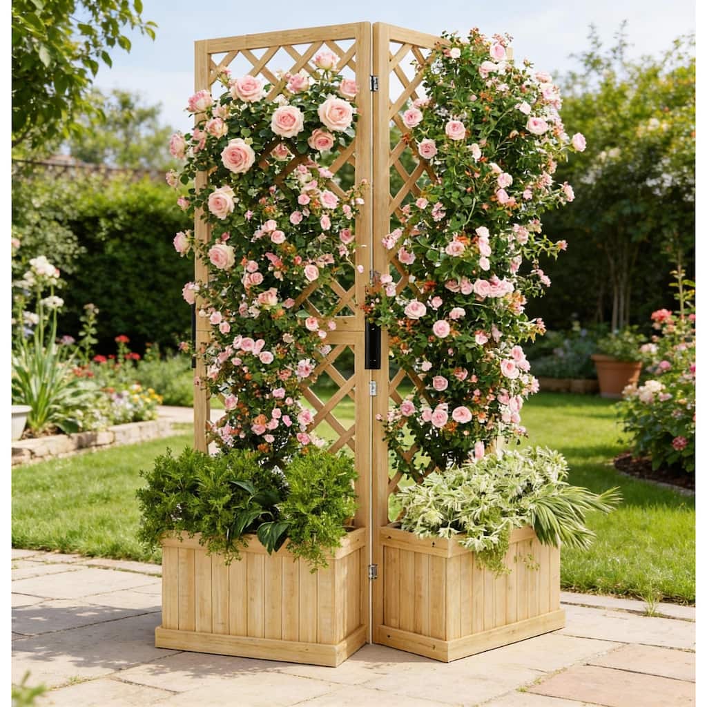 65IN Tall Wood Planter, Wooden Privacy Screens Garden Beds , with Trellis
