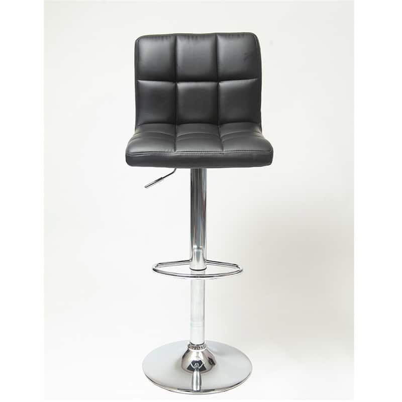 Swivel Faux Leather Adjustable Hydraulic Bar Stool (Set of 2) - Black