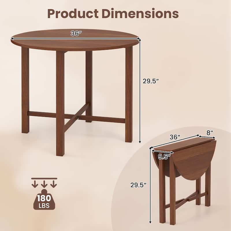 Gymax 36'' Foldable Kitchen Table Round Dining Table w/Solid Rubber