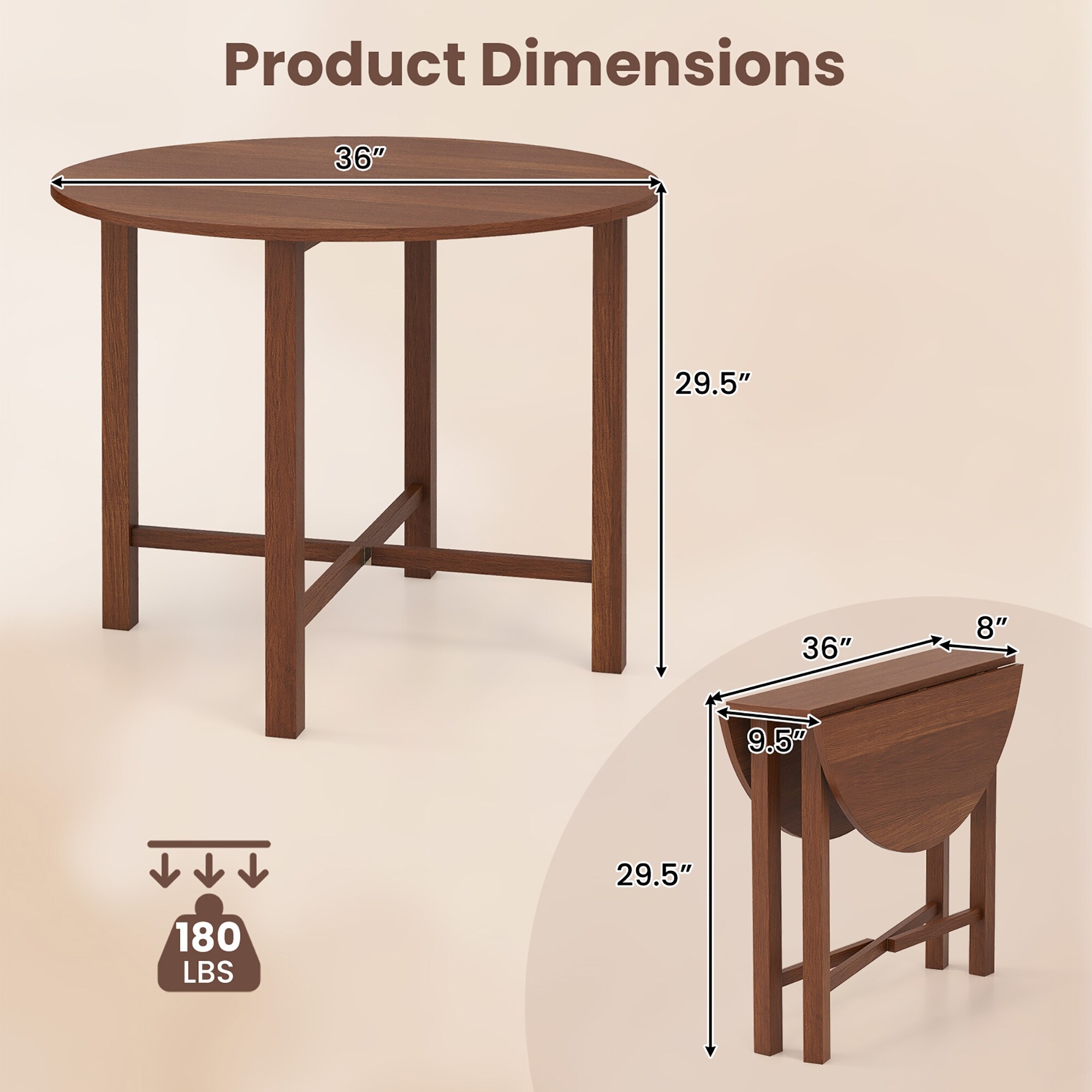 Gymax 36'' Foldable Kitchen Table Round Dining Table w/Solid