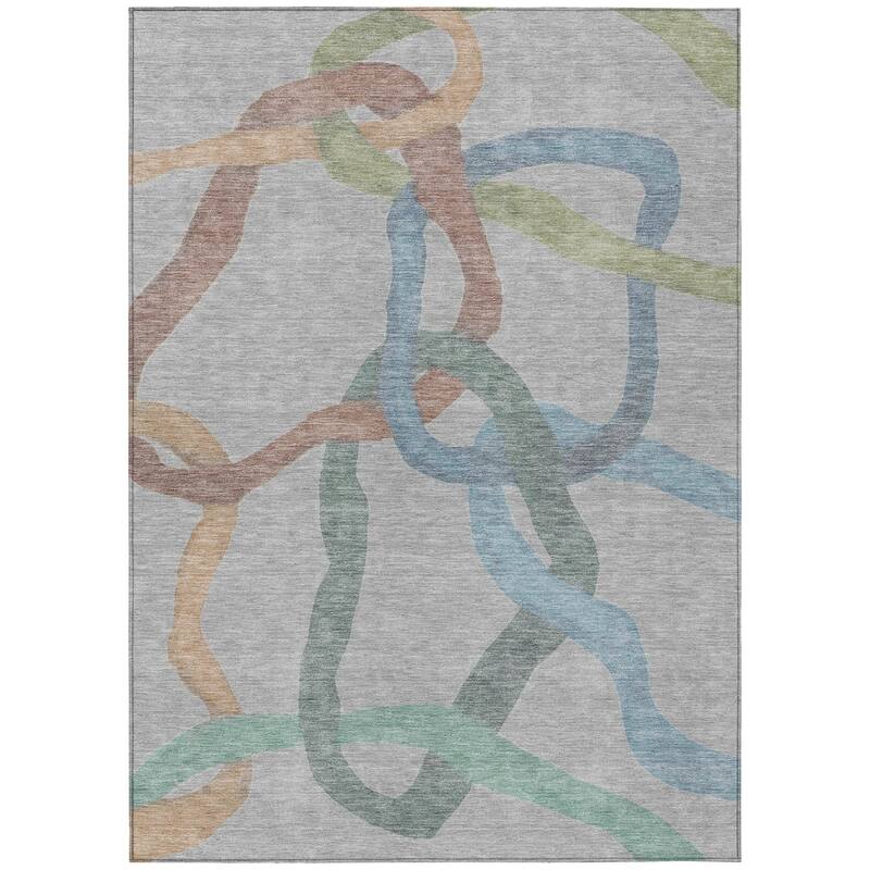 Machine Washable Indoor/ Outdoor Abstract Links Chantille Rug