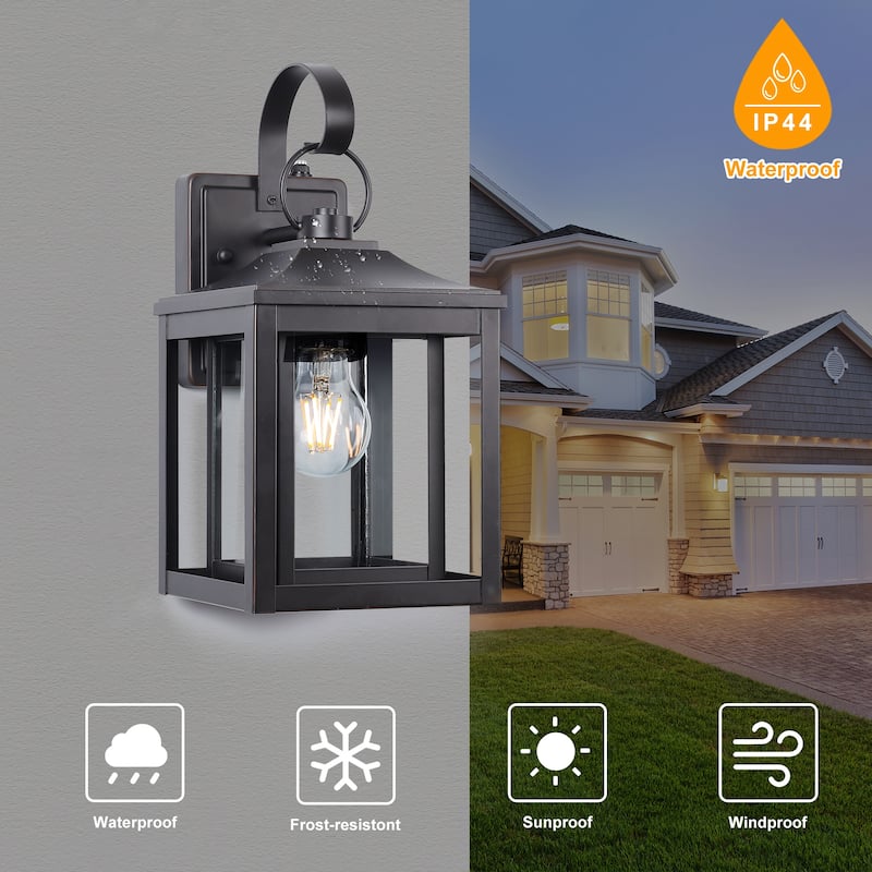 2 Pack 1-Light Matte Black Dusk to Dawn Outdoor Wall Lantern Sconce - 2 Pack