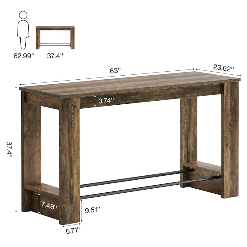 Counter Height Bar Table, Long Pub Table, Home Bistro Restaurant Bar Unit Kitchen Dining Room Accent Pub Desk