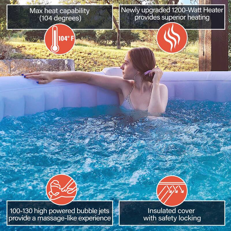 ALEKO Round Inflatable Hot Tub With Cover 4 Person Light Blue/White
