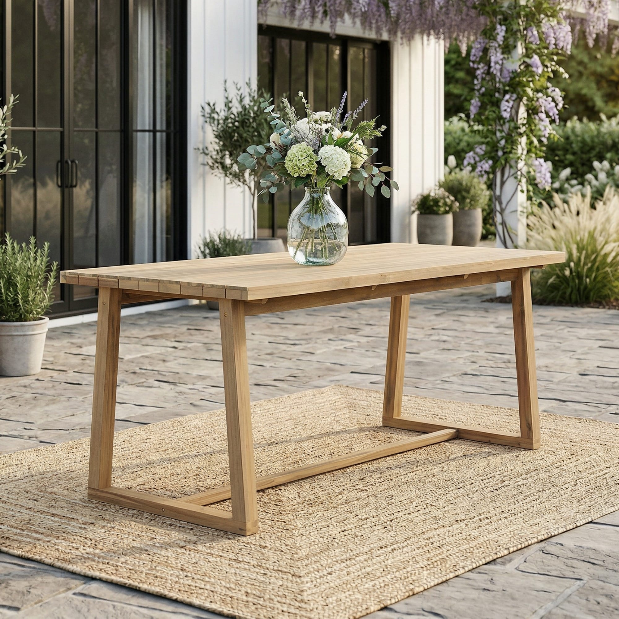 Outdoor Solid Acacia Wood Dinning Table for Patio, Backyard, Garden